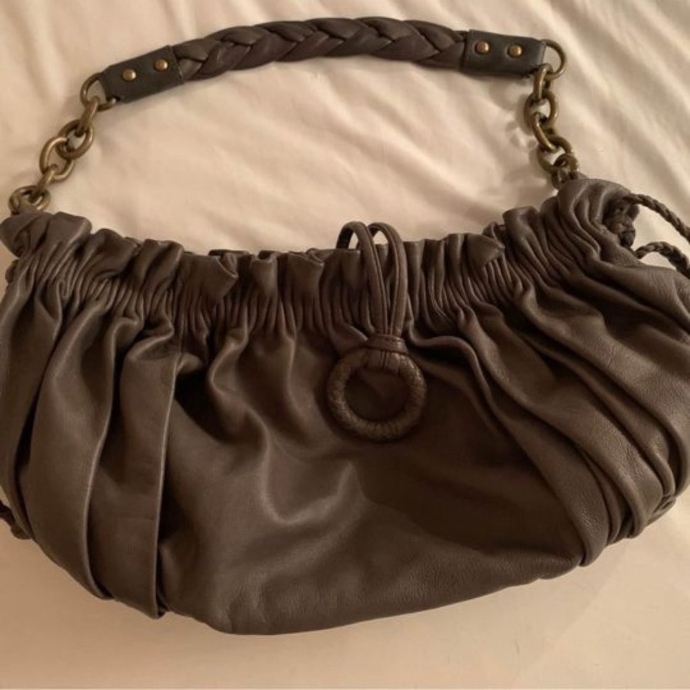 BCBG Max Azria "Erica" grey leather shoulder bag